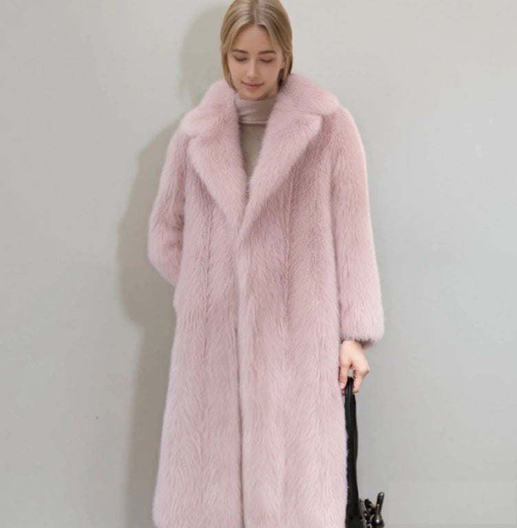 Damen Winter Faux Rabbit Fur Mantel – Weich, Warm & Elegante Lange Jacke