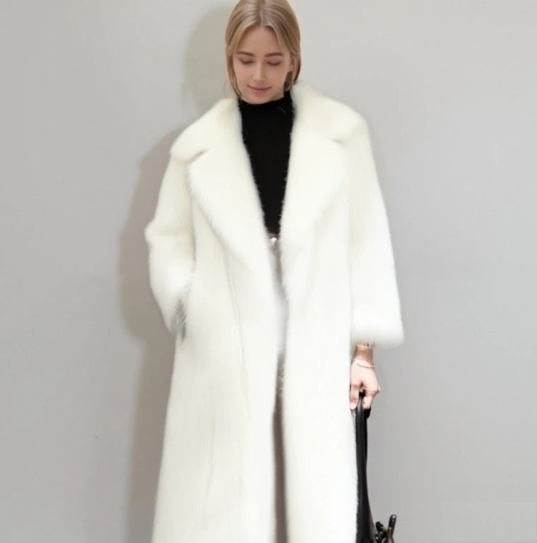 Damen Winter Faux Rabbit Fur Mantel – Weich, Warm & Elegante Lange Jacke