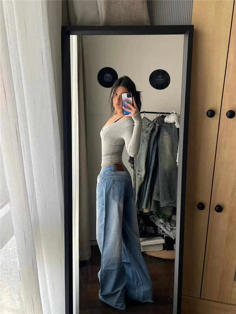 Herbst Winter Damen Low Rise Vintage Denim Hosen Y2K