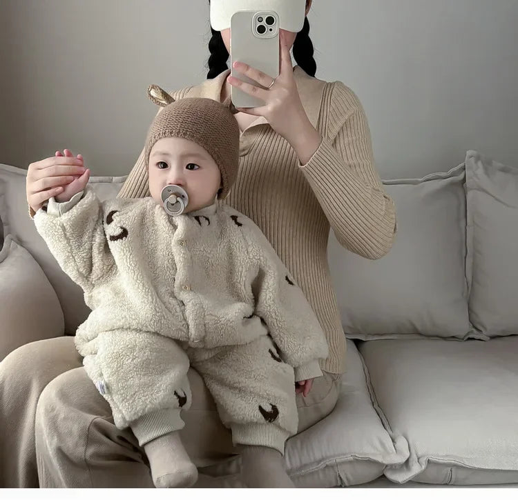 Baby Overall Winter Stickerei Plüsch Warme Strampler