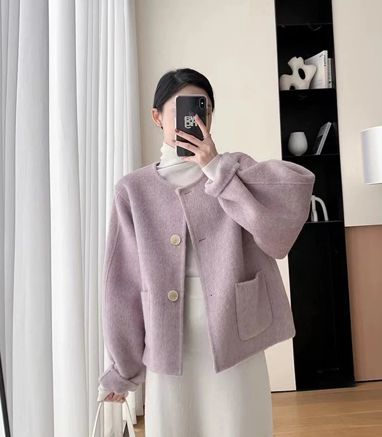 Doppelseitige Wolle Mantel Frauen Lange Bademantel Stil