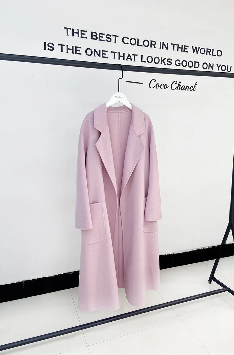 Doppelseitige Wolle Mantel Frauen Lange Bademantel Stil