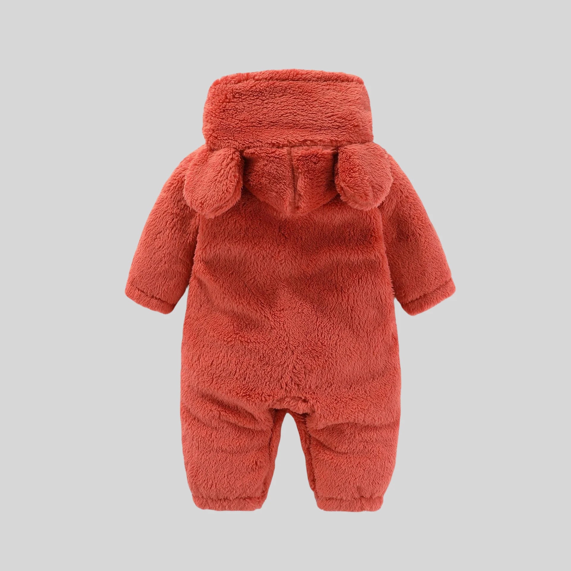 Strampler für Babys, Mädchen und Jungen, 0–12 Monate, einfarbig, mit Kapuze, Bärenohren, flauschiges Fleece, warm, Winter, langärmelig, Knöcheltaschen-Overall