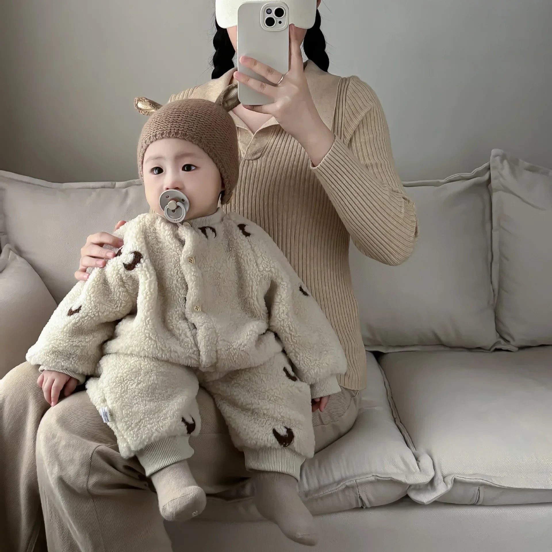 Baby Overall Winter Stickerei Plüsch Warme Strampler