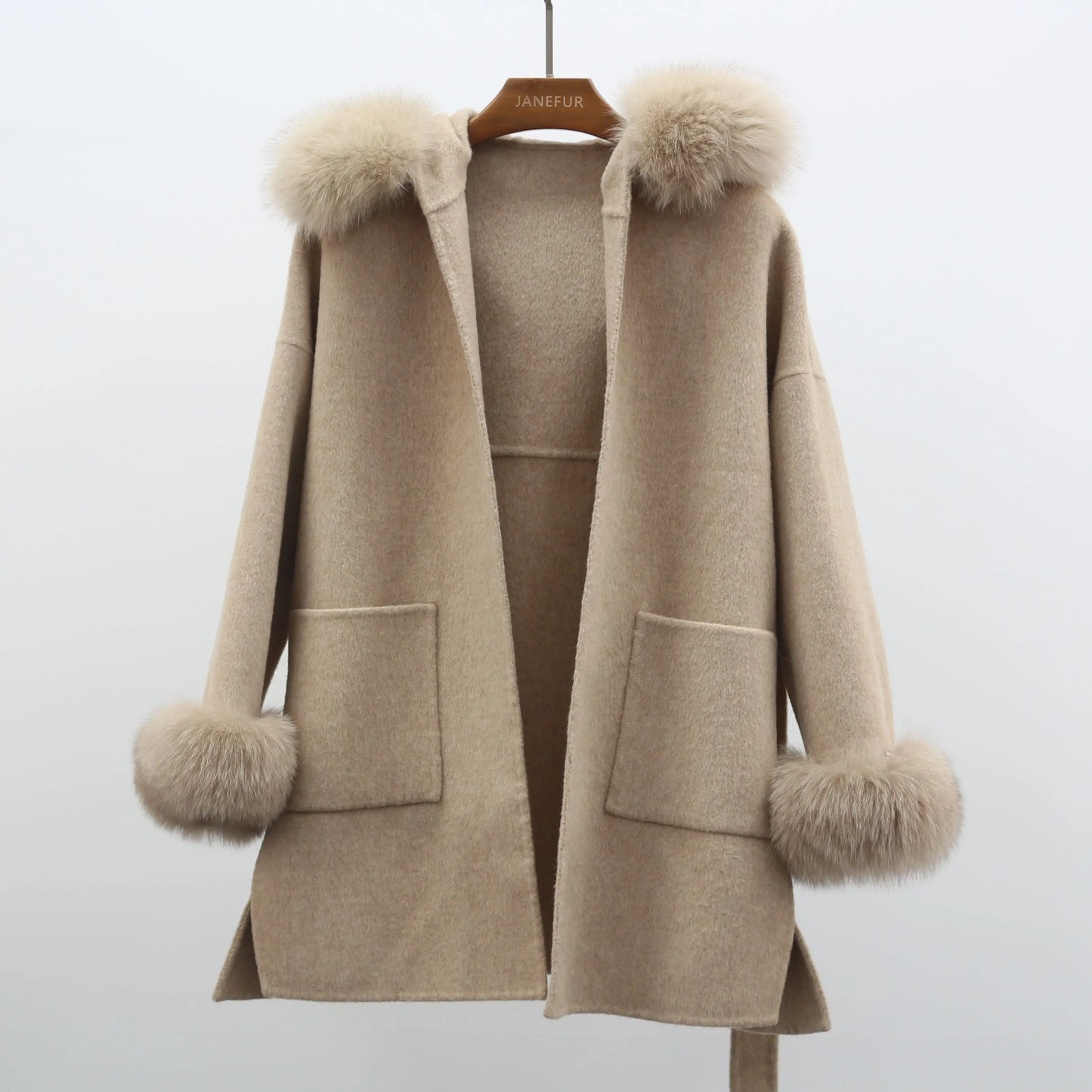 MISSJANEFUR Wollmantel mit echtem Fuchspelzkragen