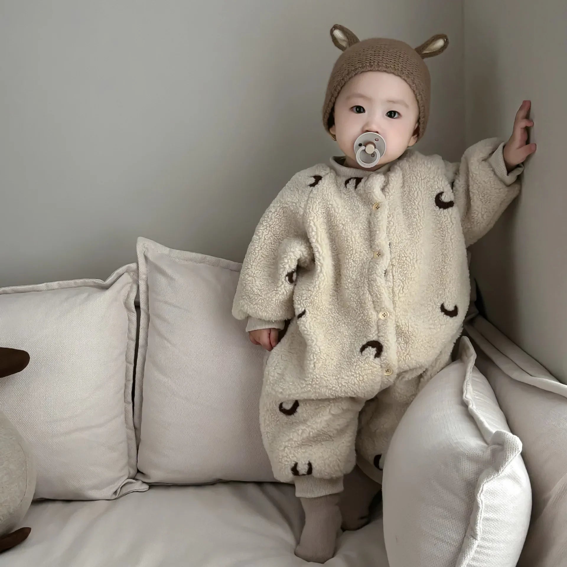 Baby Overall Winter Stickerei Plüsch Warme Strampler