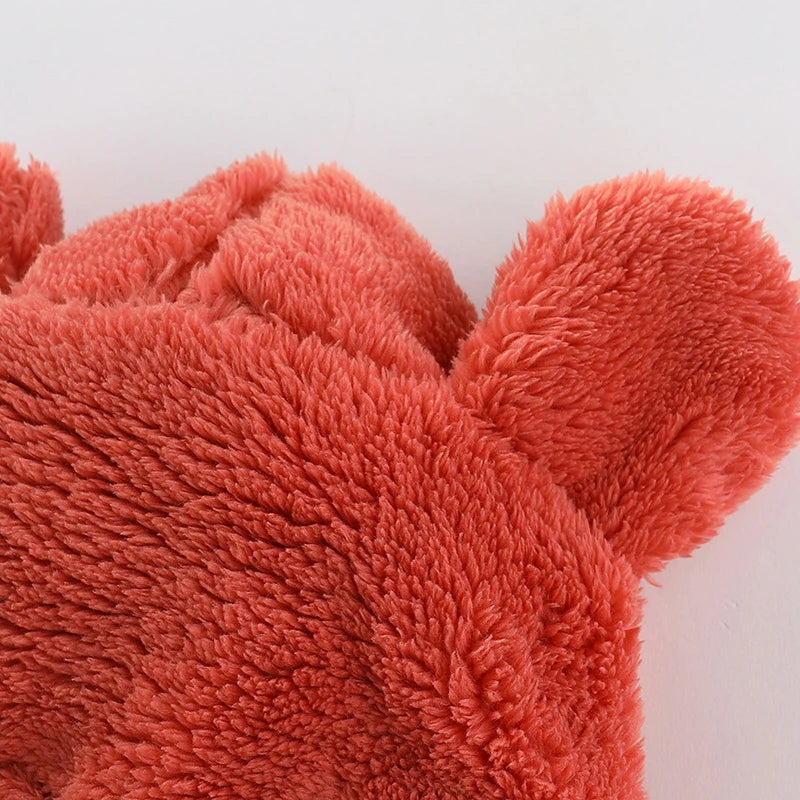 Strampler für Babys, Mädchen und Jungen, 0–12 Monate, einfarbig, mit Kapuze, Bärenohren, flauschiges Fleece, warm, Winter, langärmelig, Knöcheltaschen-Overall