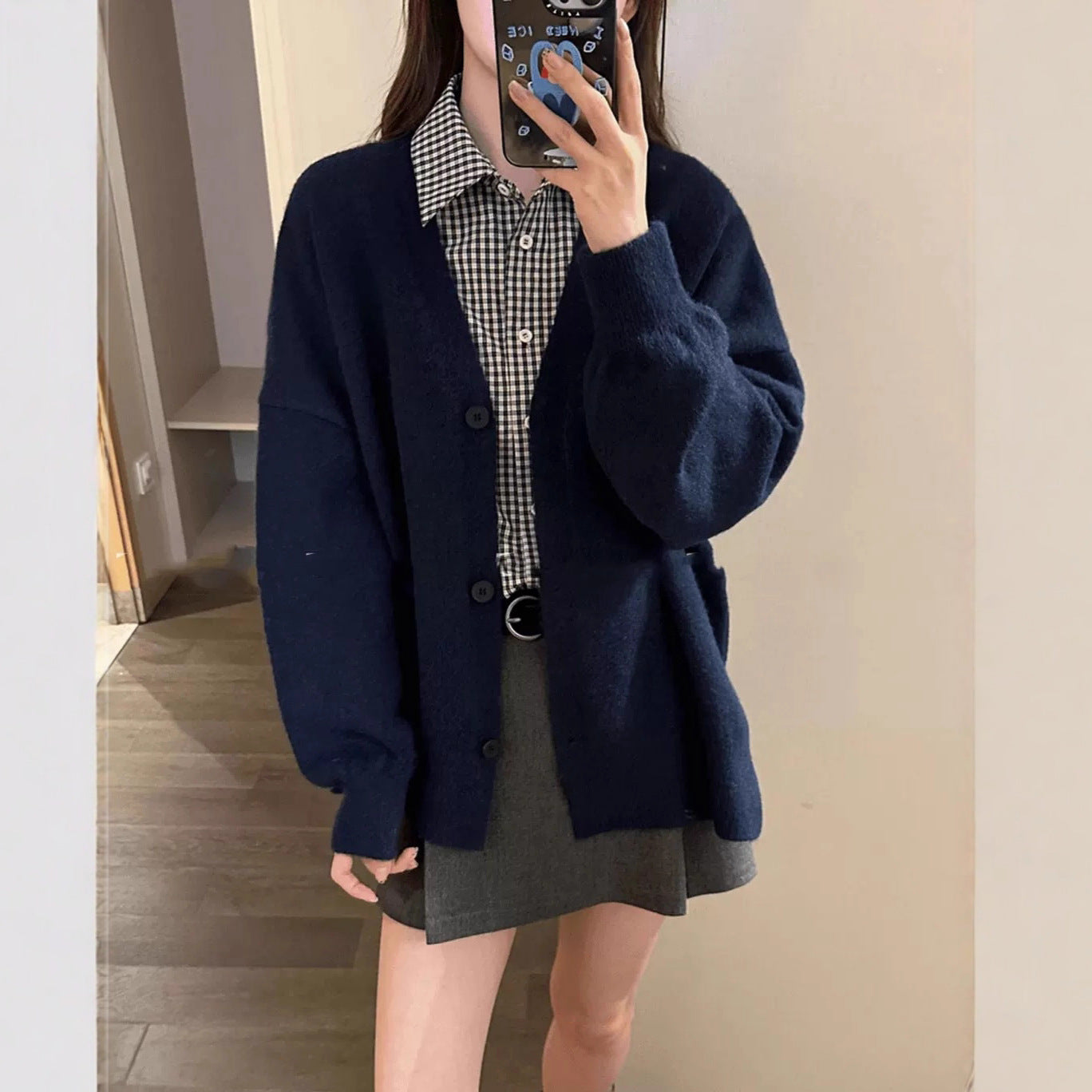 Lazy Style V-Neck Solid Color Knit Cardigan Women Loose Casual Soft and Versatile Sweater Jacket