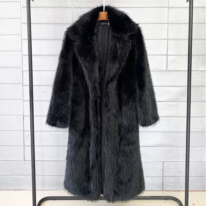 Damen Winter Faux Rabbit Fur Mantel – Weich, Warm & Elegante Lange Jacke