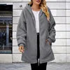 2025 European American Women's Long Sleeve Hooded Cardigan Jacket New Loose Plush Design with Rabbit Fur Breathable Plain Dyed