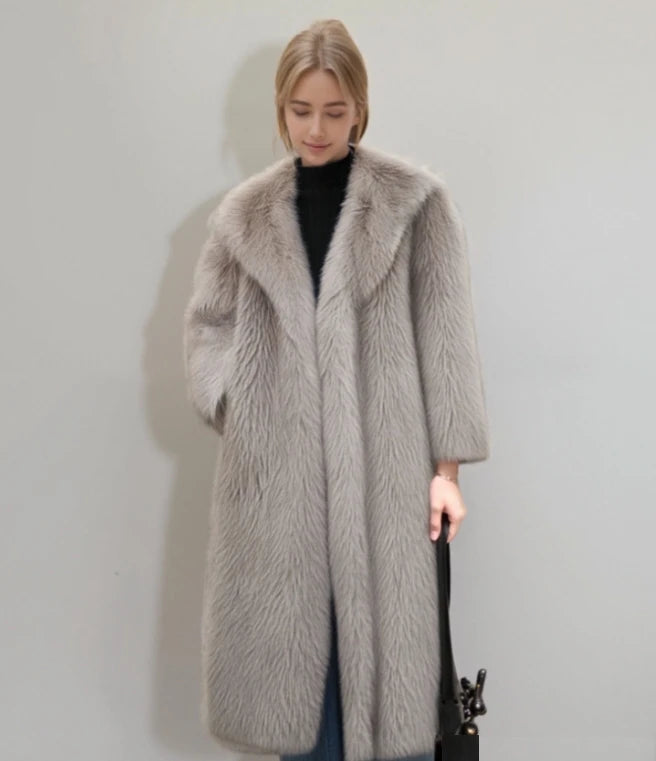 Damen Winter Faux Rabbit Fur Mantel – Weich, Warm & Elegante Lange Jacke