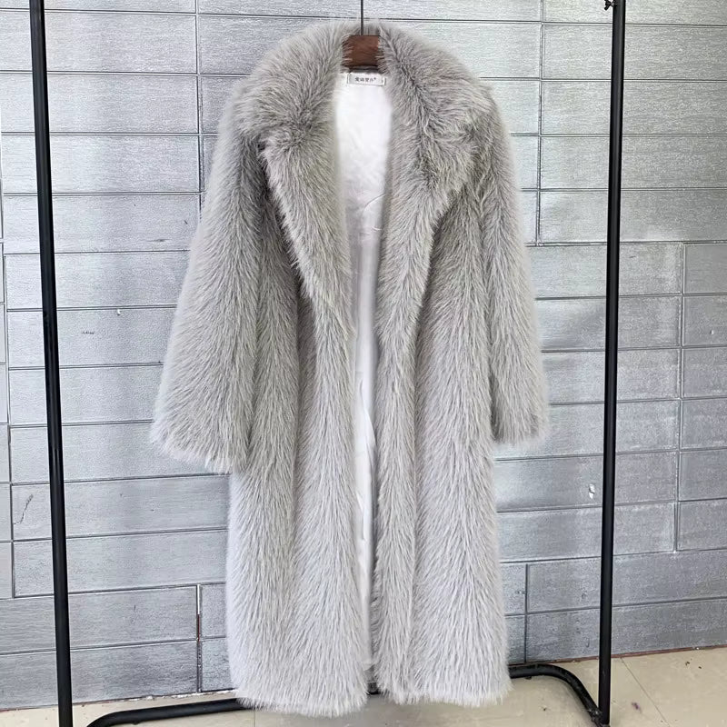 Damen Winter Faux Rabbit Fur Mantel – Weich, Warm & Elegante Lange Jacke