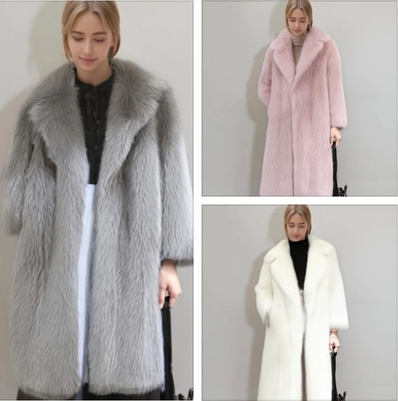 Damen Winter Faux Rabbit Fur Mantel – Weich, Warm & Elegante Lange Jacke