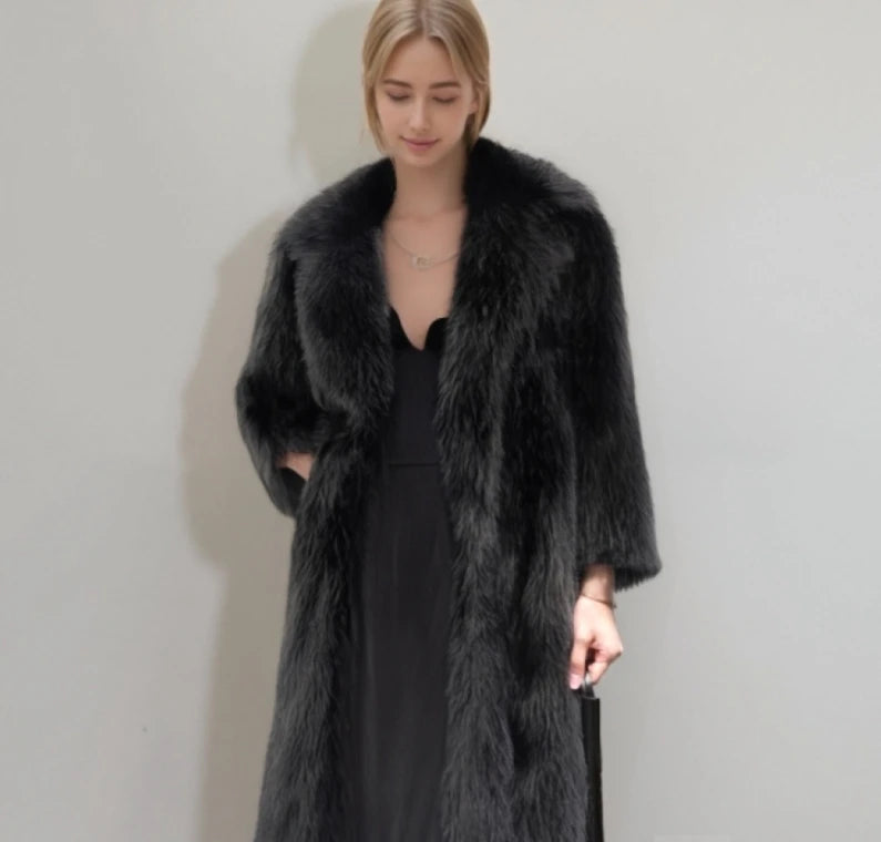 Damen Winter Faux Rabbit Fur Mantel – Weich, Warm & Elegante Lange Jacke