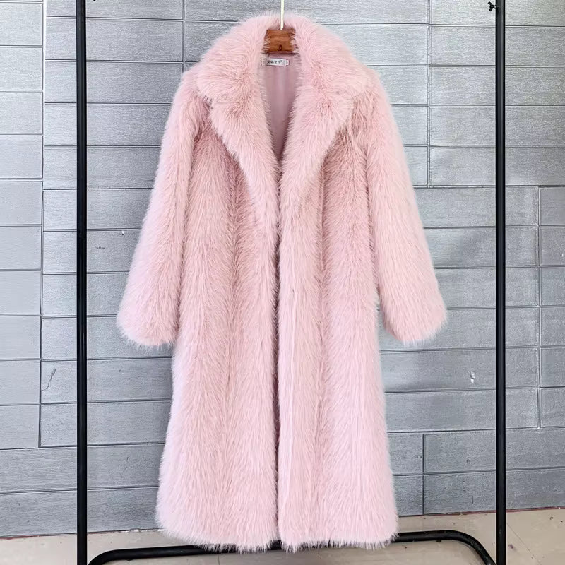 Damen Winter Faux Rabbit Fur Mantel – Weich, Warm & Elegante Lange Jacke