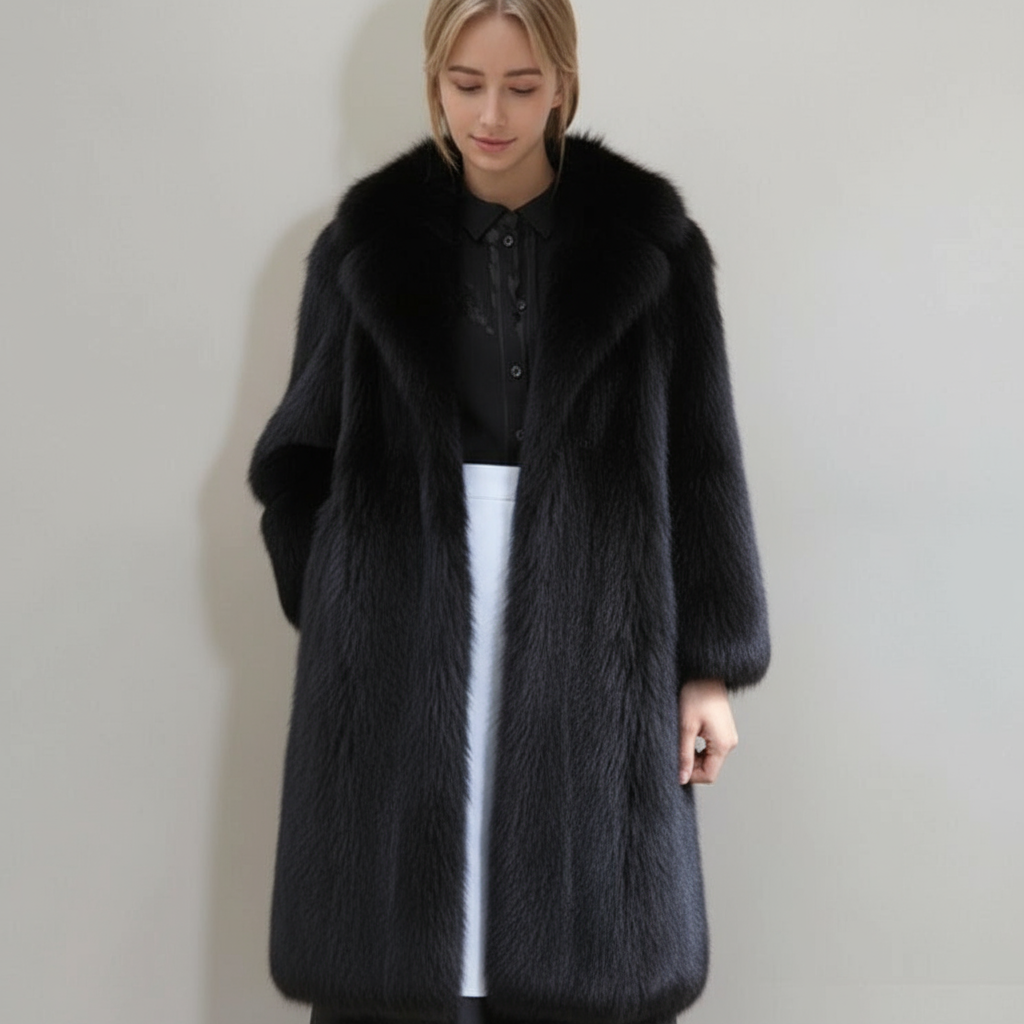 Damen Winter Faux Rabbit Fur Mantel – Weich, Warm & Elegante Lange Jacke