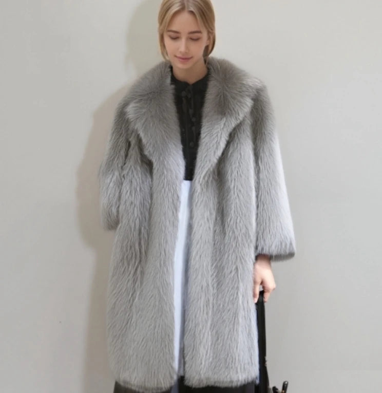 Damen Winter Faux Rabbit Fur Mantel – Weich, Warm & Elegante Lange Jacke