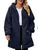 2025 European American Women's Long Sleeve Hooded Cardigan Jacket New Loose Plush Design with Rabbit Fur Breathable Plain Dyed