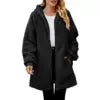 2025 European American Women's Long Sleeve Hooded Cardigan Jacket New Loose Plush Design with Rabbit Fur Breathable Plain Dyed
