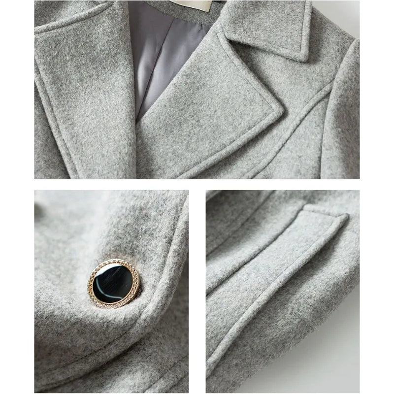 Lange Woll-Windjacke für Damen, Mantel, 2025,