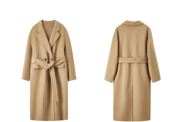 SENTUBILA Langer Mantel aus 100 % Wolle für Damen, 2025, Winter,