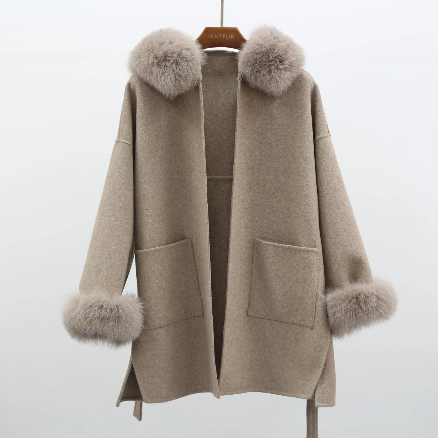 MISSJANEFUR Wollmantel mit echtem Fuchspelzkragen