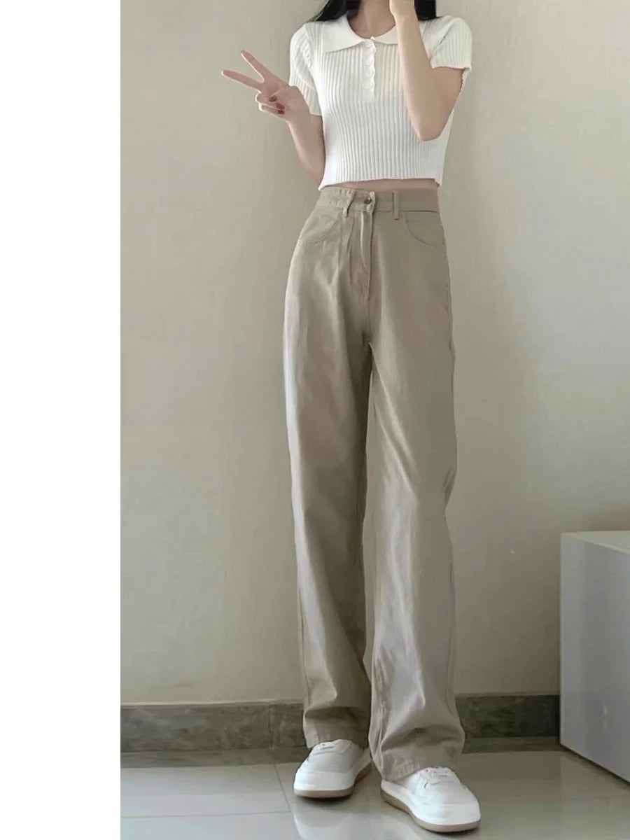 Herbst Kaqi Weiße Jeans Frauen Breite Bein Hosen Mom Femme