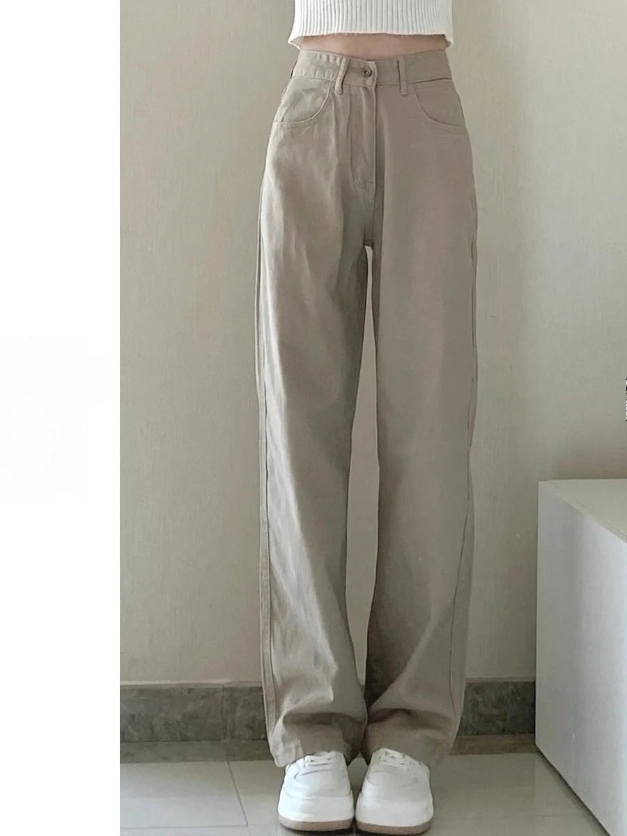 Herbst Kaqi Weiße Jeans Frauen Breite Bein Hosen Mom Femme