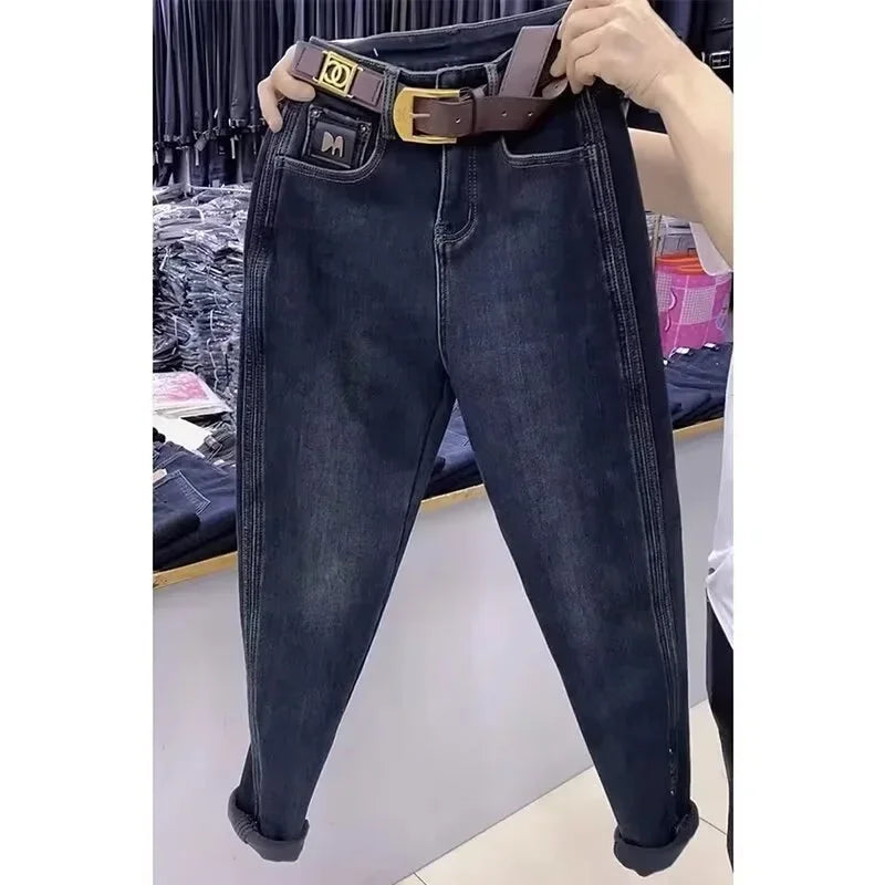 Damen Fleece-Jeans mit Geradem Bein – Warm & Bequem