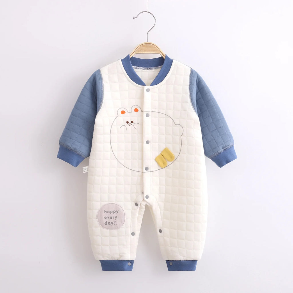 Baby-Body, Herbst-Winter-Baumwolle, dreilagig, warm, Knochenfrei, Handwerk, Baby, verdickter Creeper-Strampler