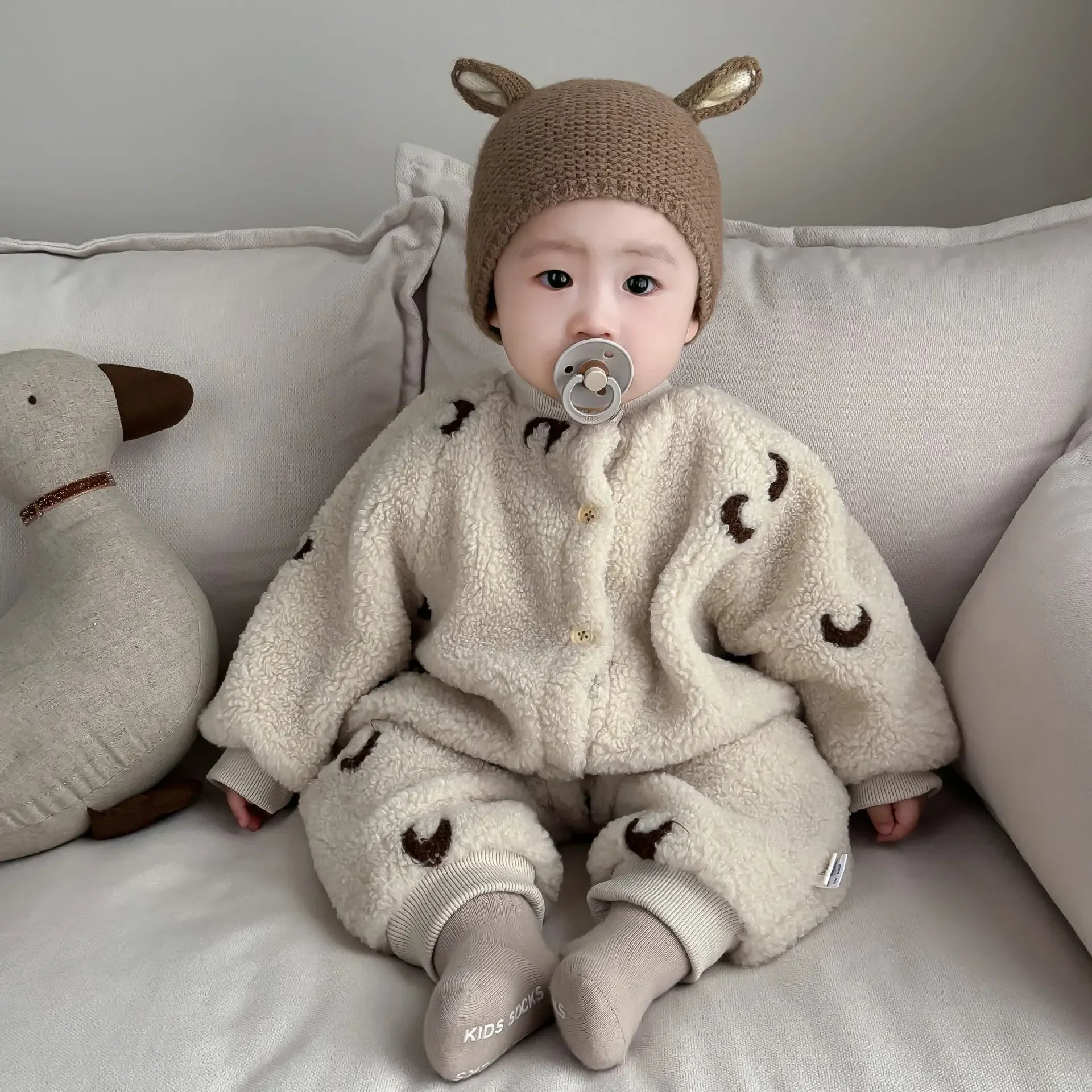 Baby Overall Winter Stickerei Plüsch Warme Strampler