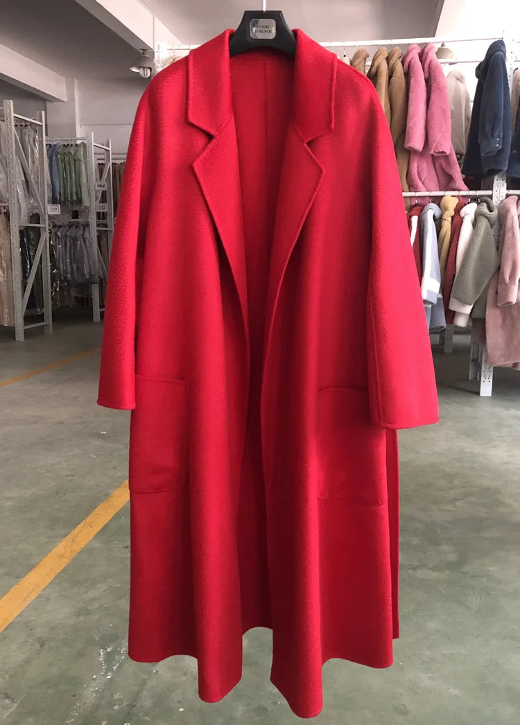 Doppelseitige Wolle Mantel Frauen Lange Bademantel Stil