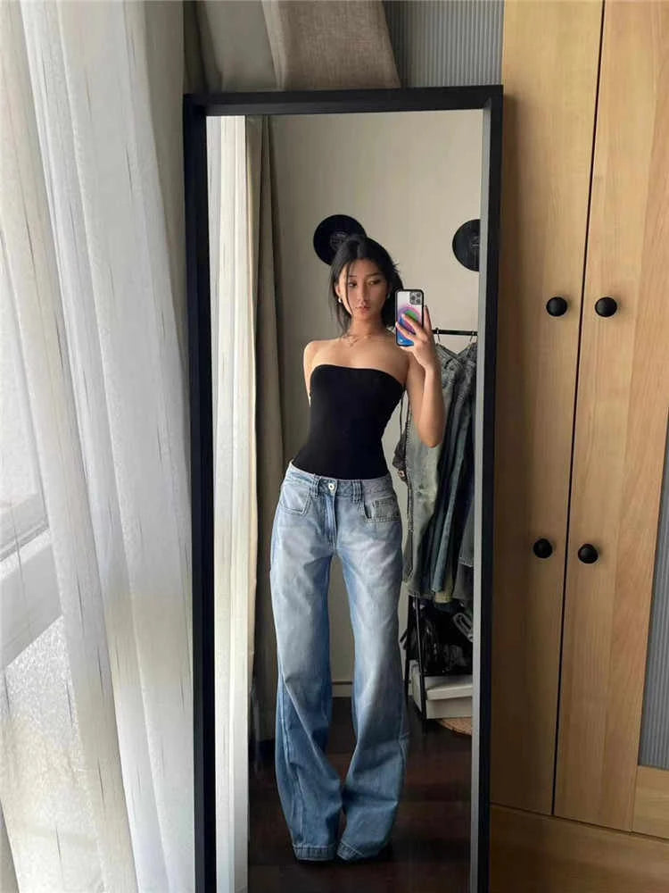 Herbst Winter Damen Low Rise Vintage Denim Hosen Y2K