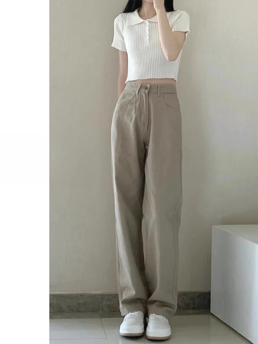 Herbst Kaqi Weiße Jeans Frauen Breite Bein Hosen Mom Femme