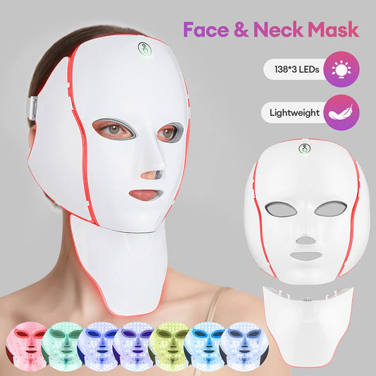 7-Farben-LED-Gesichtsmaske mit Hals-LED-Licht,