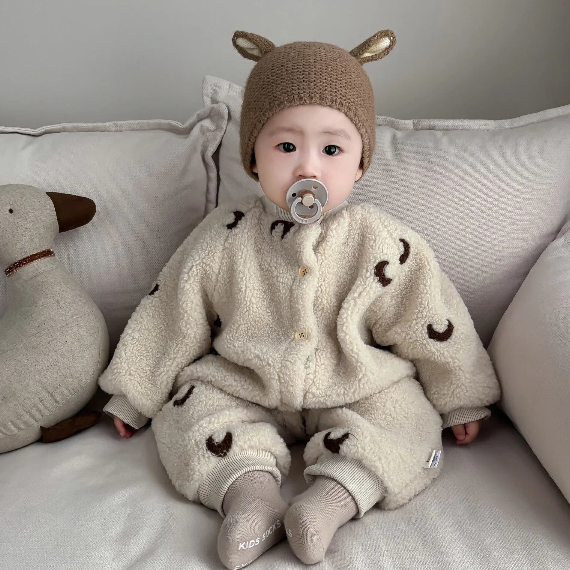 Baby Overall Winter Stickerei Plüsch Warme Strampler