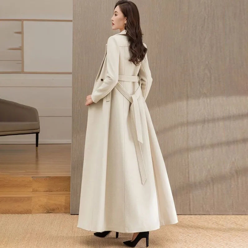 Lange Woll-Windjacke für Damen, Mantel, 2025,