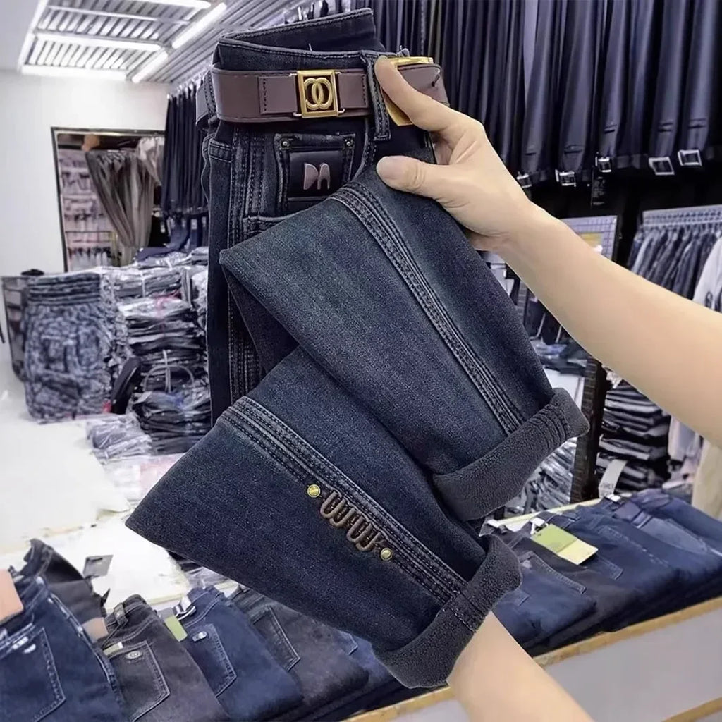 Damen Fleece-Jeans mit Geradem Bein – Warm & Bequem