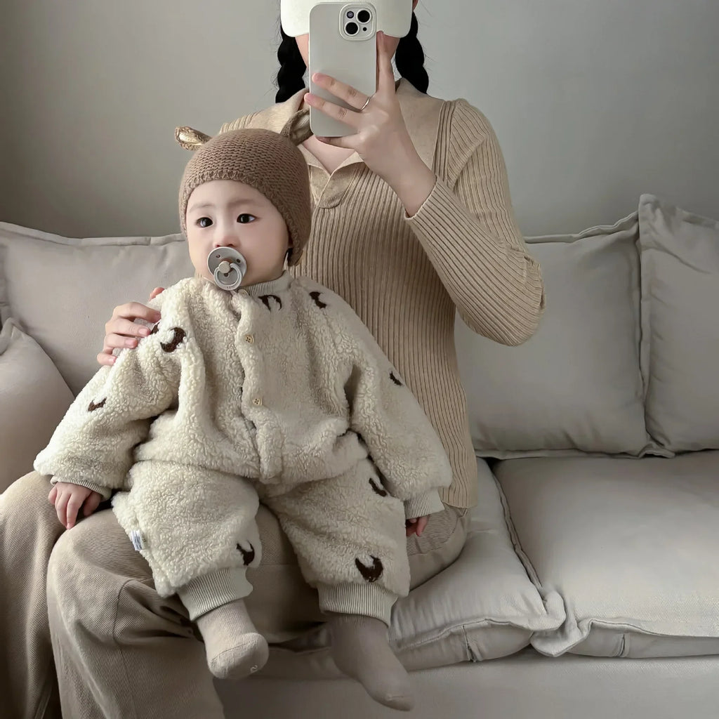Baby Overall Winter Stickerei Plüsch Warme Strampler