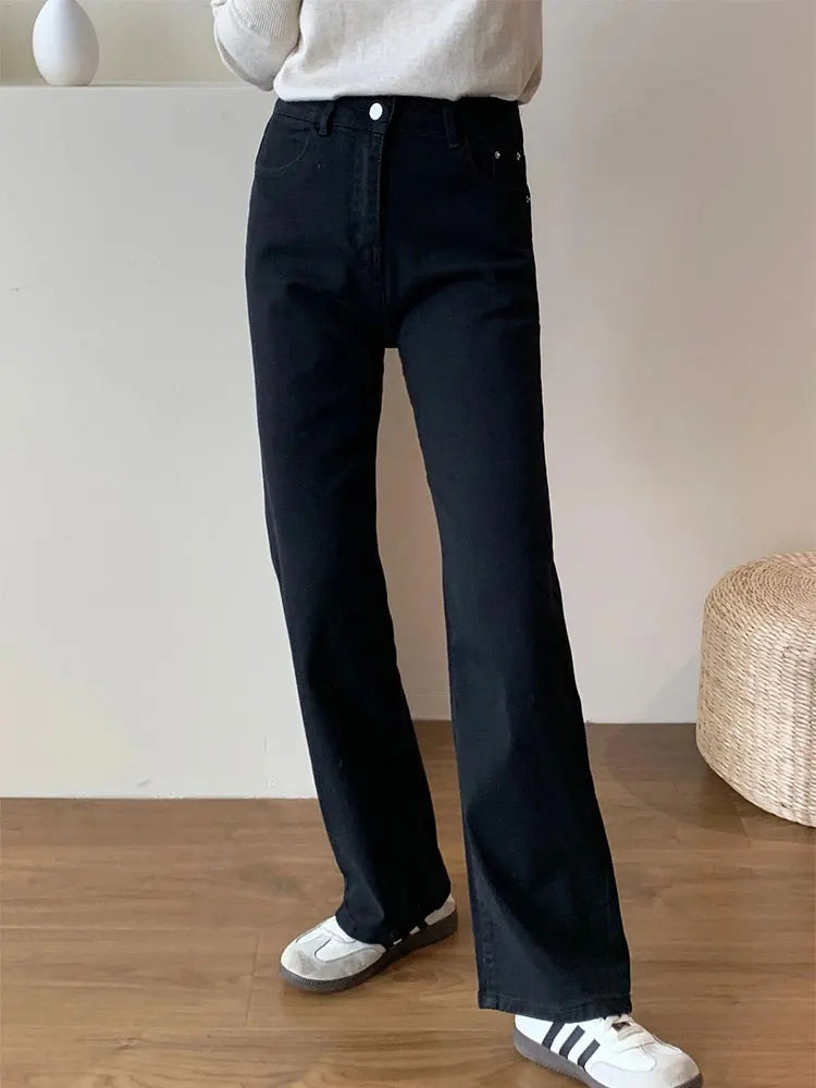 Stretch Jeans Damen Taille Birnenform Baggy Straight Leg Jeans Damen Herbst Neue