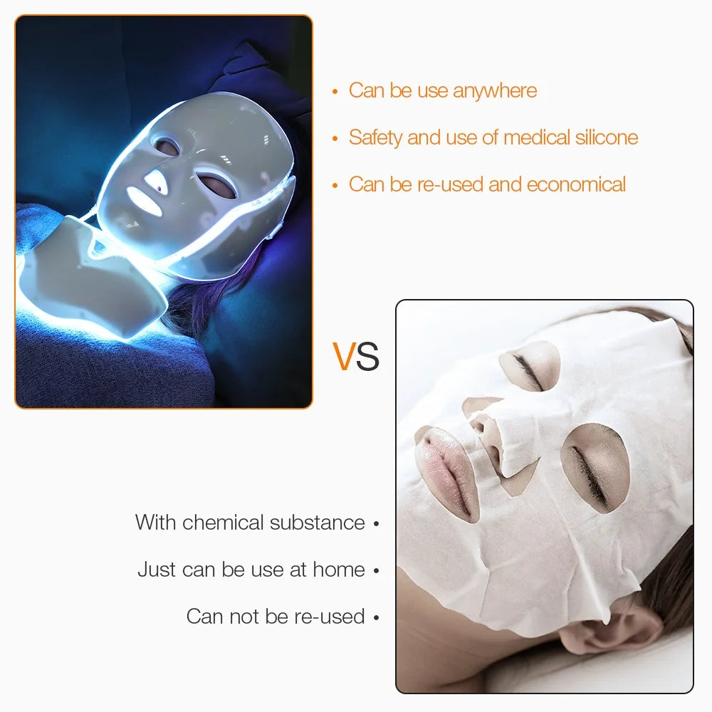 7-Farben-LED-Gesichtsmaske mit Hals-LED-Licht,
