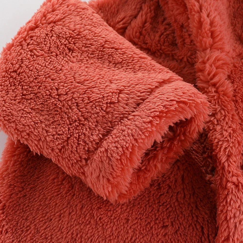 Strampler für Babys, Mädchen und Jungen, 0–12 Monate, einfarbig, mit Kapuze, Bärenohren, flauschiges Fleece, warm, Winter, langärmelig, Knöcheltaschen-Overall