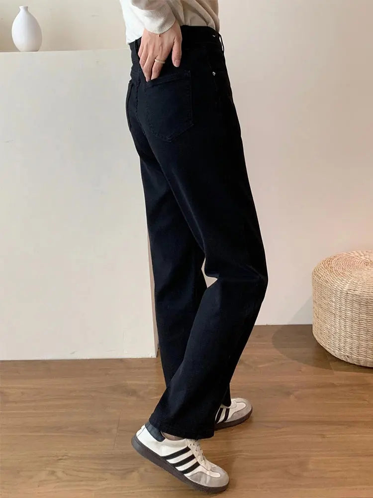Stretch Jeans Damen Taille Birnenform Baggy Straight Leg Jeans Damen Herbst Neue