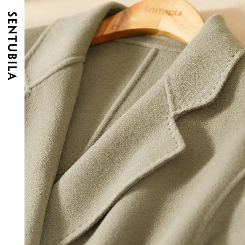SENTUBILA Langer Mantel aus 100 % Wolle für Damen, 2025, Winter,