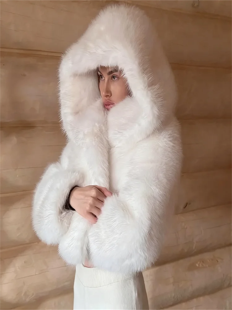 Faux Pelzmantel Frauen Elegante Kapuze Outwears