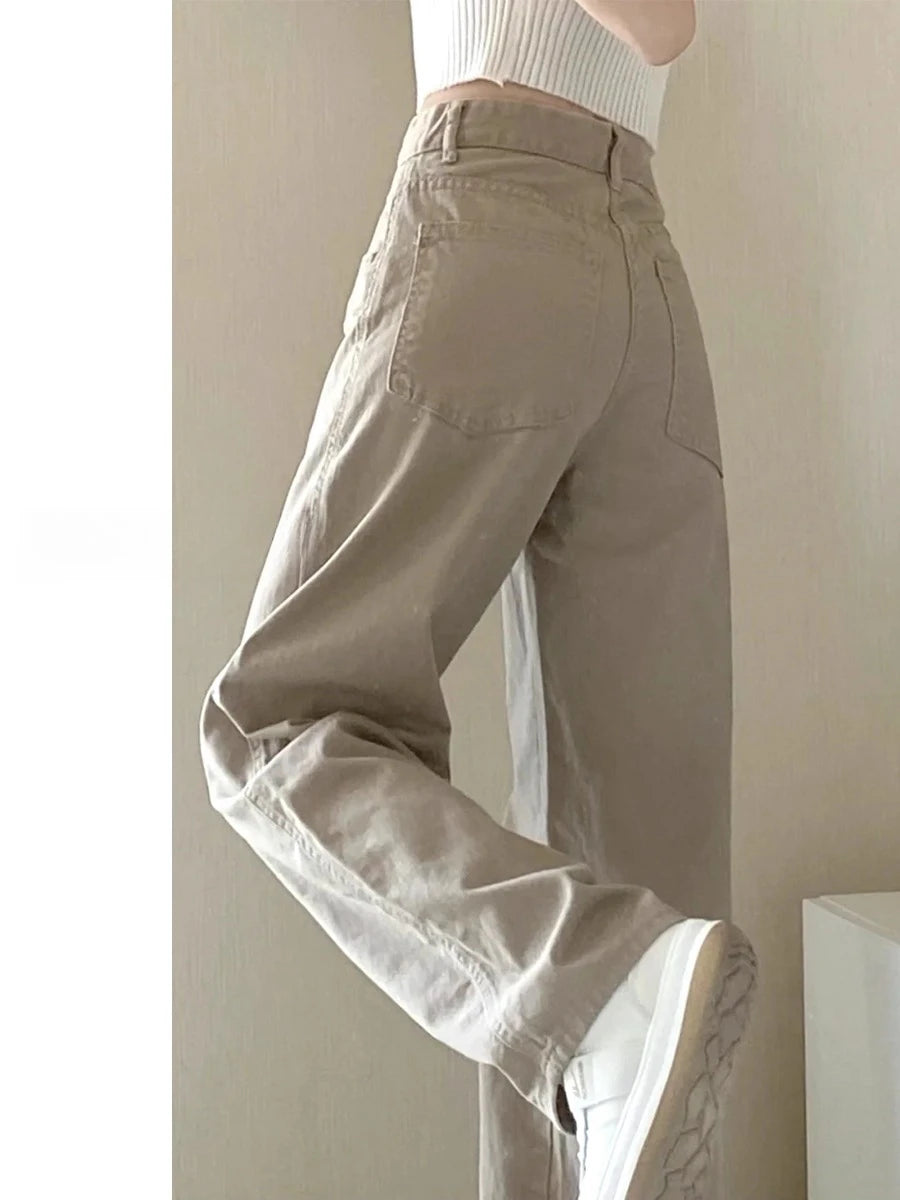 Herbst Kaqi Weiße Jeans Frauen Breite Bein Hosen Mom Femme