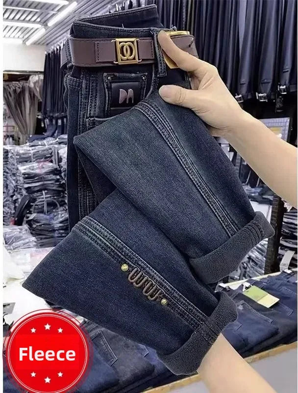Damen Fleece-Jeans mit Geradem Bein – Warm & Bequem