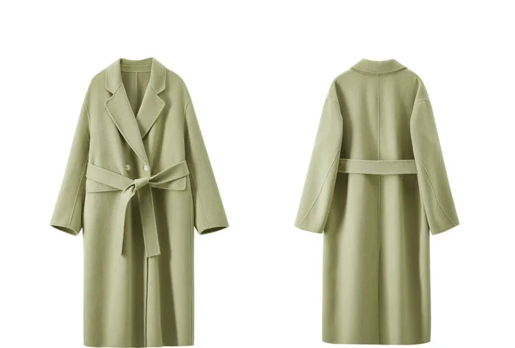 SENTUBILA Langer Mantel aus 100 % Wolle für Damen, 2025, Winter,