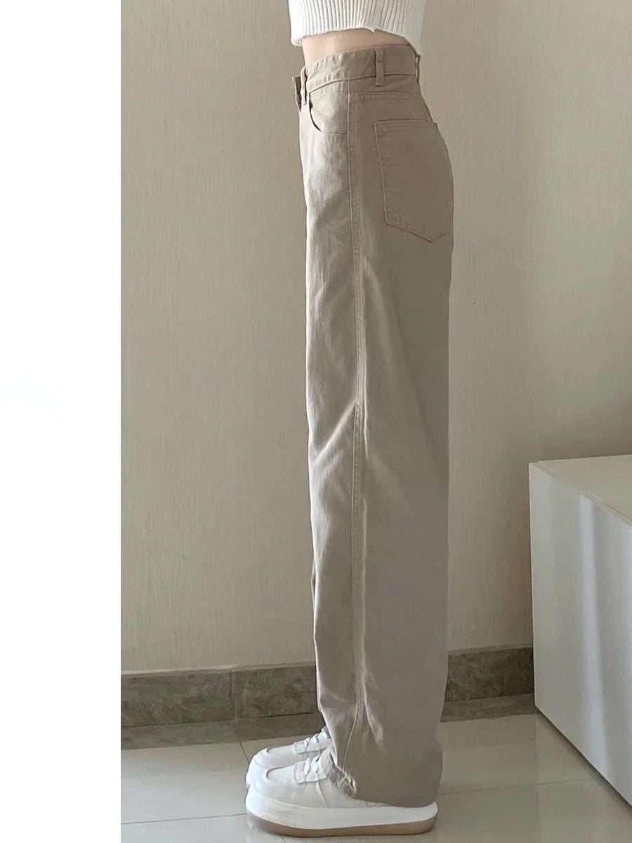 Herbst Kaqi Weiße Jeans Frauen Breite Bein Hosen Mom Femme