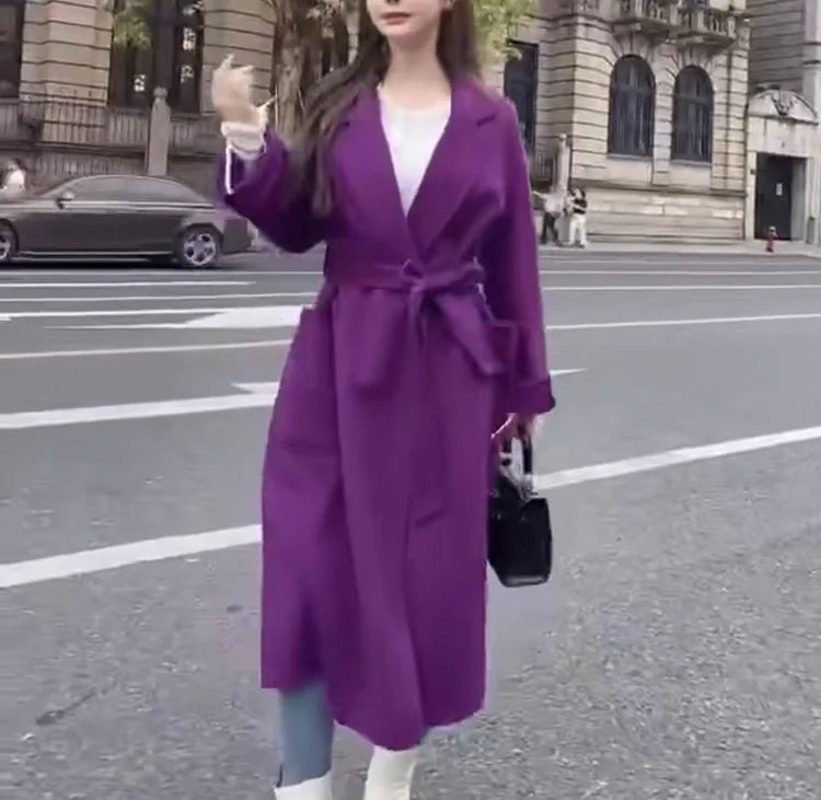 Doppelseitige Wolle Mantel Frauen Lange Bademantel Stil